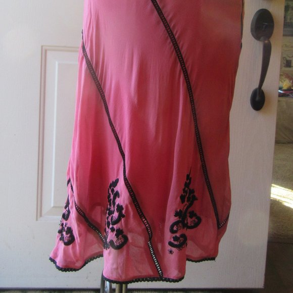 Vintage 80s-90s NWOT Persaman Midi Coral Pink and Black Chiffon Lined Skirt Sz 8 - Picture 3 of 9